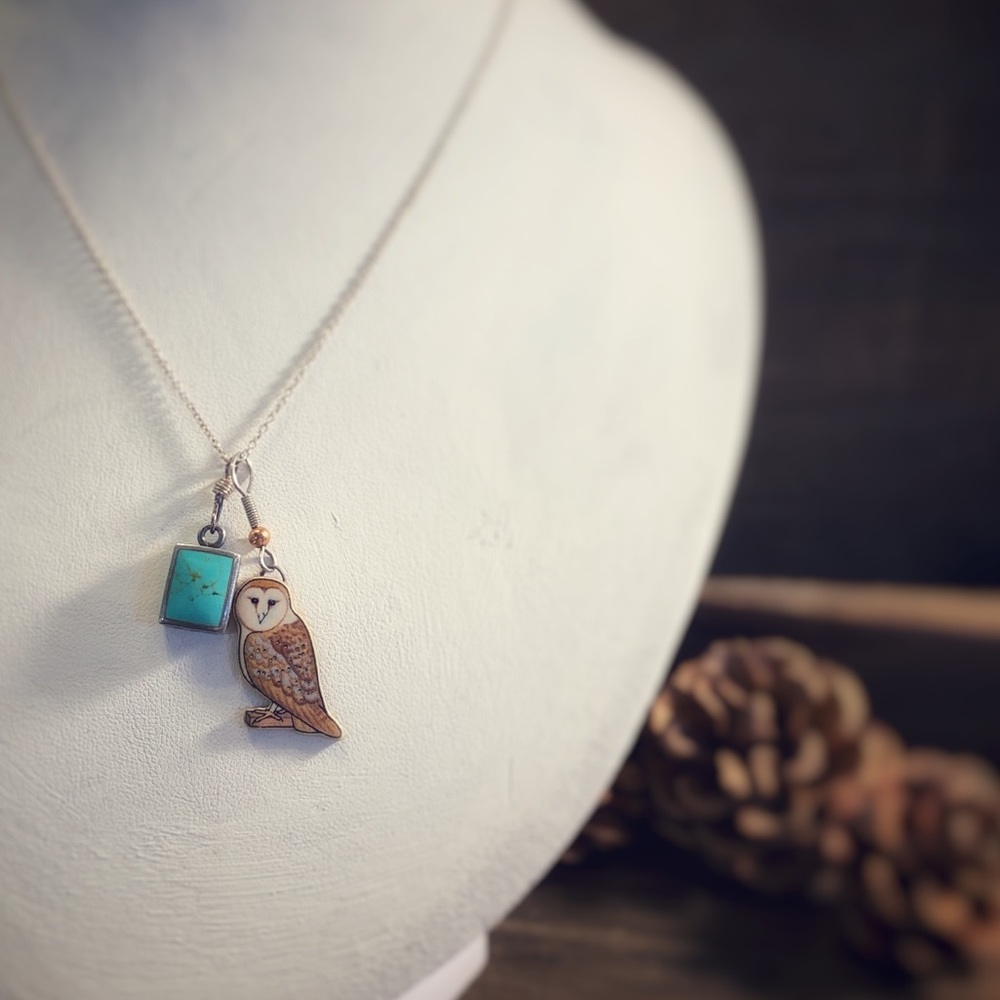 Owl & Turquoise 925 Silver Chain Pendant Necklace